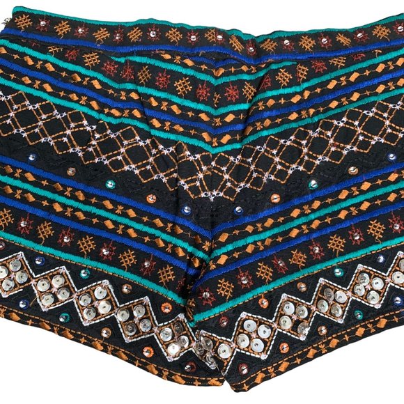 Lucky Brand Embroidered Sequin Shorts S Black Mid Rise Zip Rhinestones Cotton - Picture 4 of 6